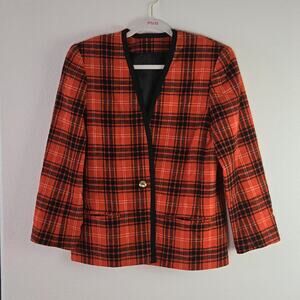 Vintage Red Plaid Wool Jacket  Petite Med